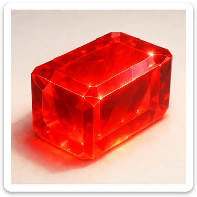 a rectangular ruby block, radiant red, faceted like a gemstone, glowing effect, semi-transparent, sparkling highlights, on a light background sticker