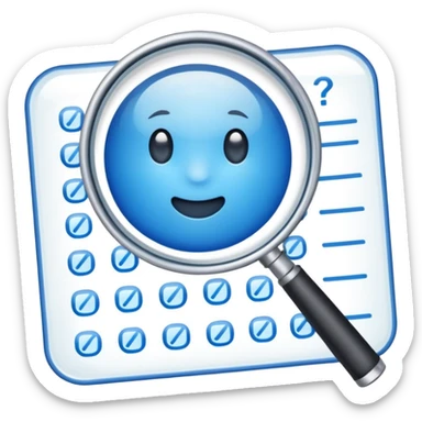  lente di ingrandimento foglio con scritte a risposte multiple blu senza faccia sticker