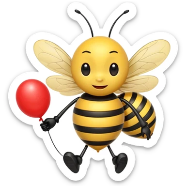 Excited bee carrying balloon sticker