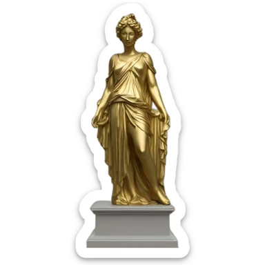 distant view of full length abstract renaissance color masked female figure statue on gold glittering greek style plinth, 4K resolution sticker