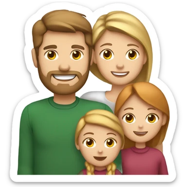 Family of theee people: Brown hair dad , brown hair mom , blond little daughter and a ginger cat in Christmas Day  sticker