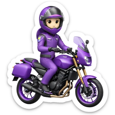 Créer un emoji avec une moto mt07 sport noir mate / violet iridescent très foncé. Avec une pilote dessus visière violet sombre faceless, bulle de la moto violet. Avec fond arrière violet, tenue complète casque inclus violet  sticker
