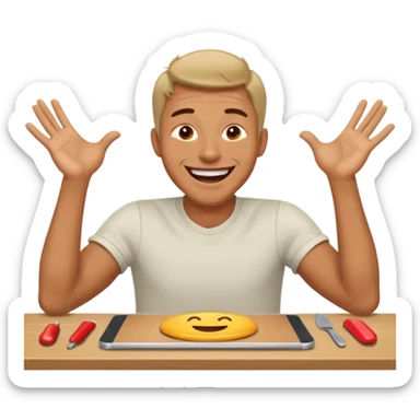 A man is laughing and banging with both hands on the table in front of him sticker