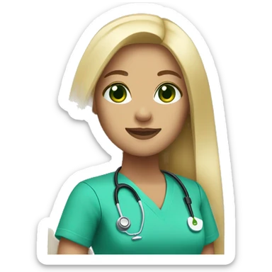 blonde woman green eyes  long straight hair nurse scrubs sticker
