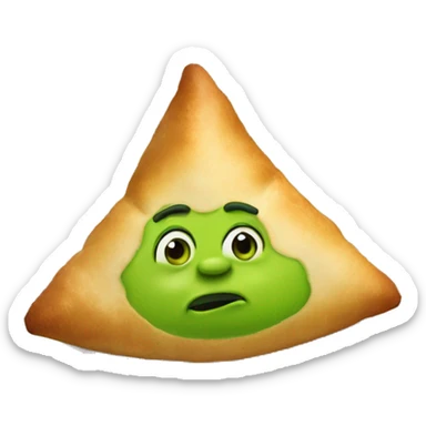 A green samosa with Shrek ears sticker