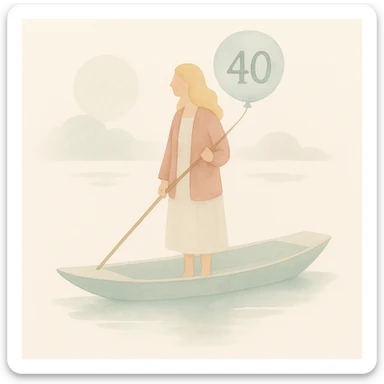 Make the woman have blonde hair and give her a 40th birthday balloon in a watercolor art style. sticker