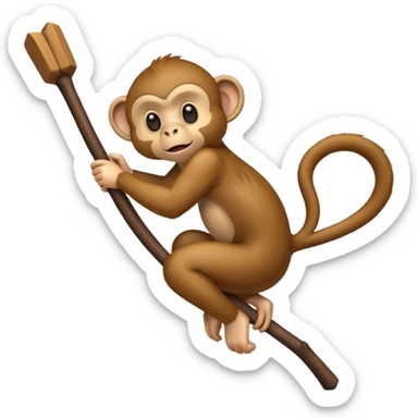 playful monkey on a diagonal stick sticker