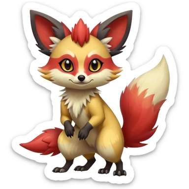 Rare realistic cool cute epic aesthetic colorful Fennekin-Zorua-Civet-Genet-species-Fakemon-hybrid-creature, with markings, full body sticker