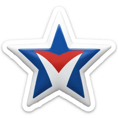 A flag that is blue on top half and red on bottom half.  A white star is in the center and white outline of a 12-star burst is on the outside of the star. sticker