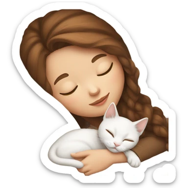 White girl brown hair sleeping with white kitty sticker