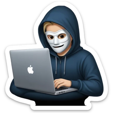 hacker with mask using laptop sticker