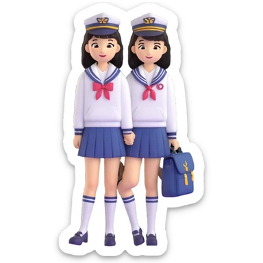 Cute Japanese female high school student in sailor uniform carrying a school bag sticker