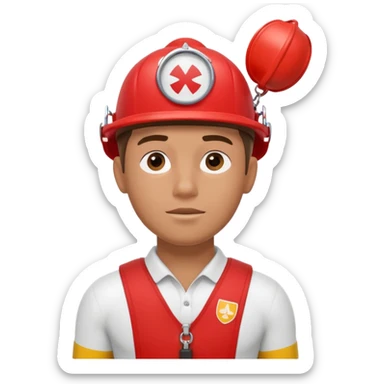 lifeguard portrait, head and shoulders only, wearing red lifeguard uniform, rescue whistle and buoy strap visible, confident alert expression, beach safety vibe, 3D cartoon, mobile game icon style, clean background, no text, no watermark
 sticker