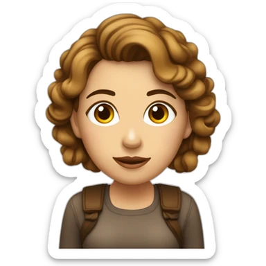 mujer-con-pelo-castaño-ondulado-ojos grandes - camara de fotos  sticker