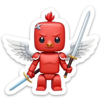 A blocky red creature with white wings  sticker
