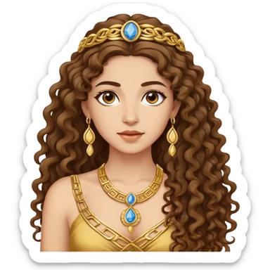 attractive Greek woman with long curly hair and light skin wearing gold Greek jewelry sticker