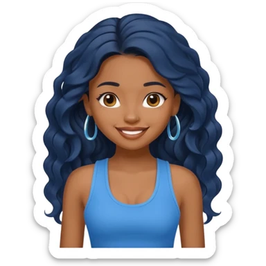 a pretty bratz brown girl with long wavy black hair and a blue tank top on sticker