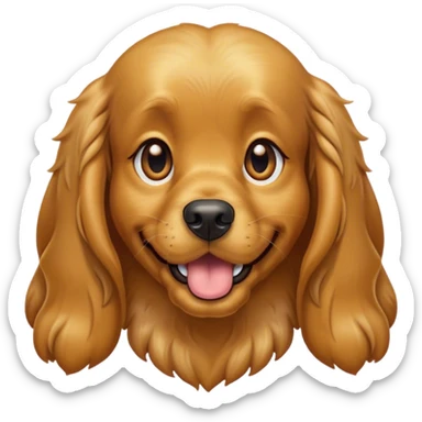 Cinematic Comical Gold Cocker Spaniel Portrait Emoji, Head tilted dramatically with an exaggeratedly amused expression, featuring a glossy golden coat with a natural bounce, wide, expressive brown eyes filled with playful disbelief, Simplified yet hilariously expressive features, highly detailed, glowing with a slightly sassy glow, high shine, dramatic yet playful, stylized with an air of cheeky charm, bright and endearing, soft glowing outline, capturing the essence of a spirited and over-the-top companion, so meme-worthy it feels like it could side-eye its way into internet fame instantly! sticker