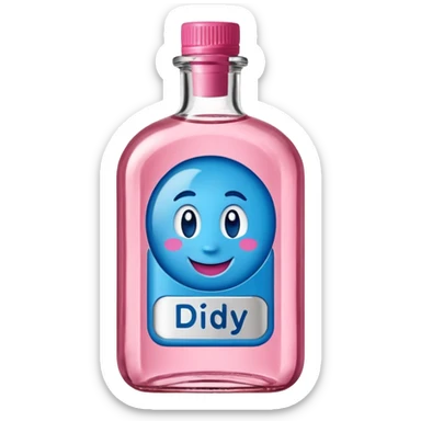 Smiling bottle of oil blue top pink outside with logo that says diddy oil sticker