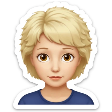 woman 60, short blonde fluffy hair, brown eyes  sticker