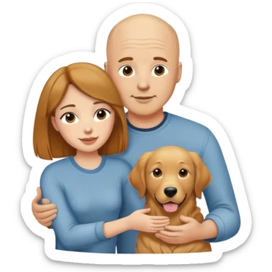Bald man and brown hair woman with golden retriever  sticker