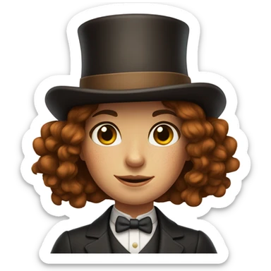freckled girl with brown hair with top hat sticker