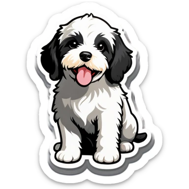 Cockapoo, puppy, black and white ￼ sticker