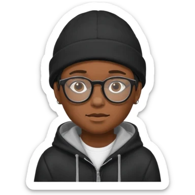 black boy with beanie and hoodie and glasses sticker