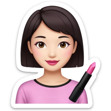 asian girl with short dark brown hair and dark brown eyes with a soft girl pink glowup aesthetic sticker