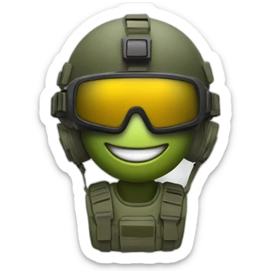 grinning emoji face with tactical helmet and night vision goggles sticker