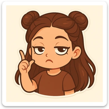 Create a chibi sticker of the girl with double bun hairstyle, twirling her finger at her temple and rolling her eyes, sarcastic and funny. sticker