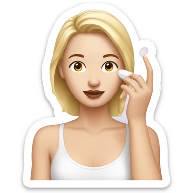 white girl applying cream on face sticker