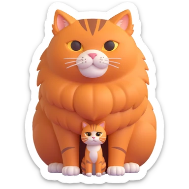 fluffy giant cat with a small human in the middle, surrounded by a warm colorful background sticker
