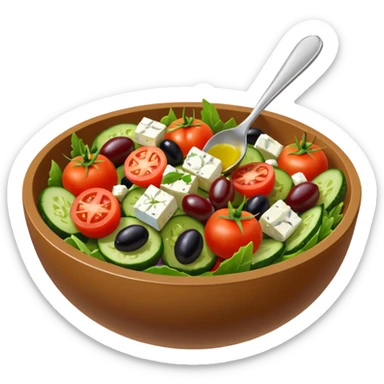 mediterranean salad bowl object icon, tomatoes, cucumbers, olives, feta cheese, olive oil dressing, 3D cartoon, mobile game icon style, clean background, no text, no watermark
 sticker