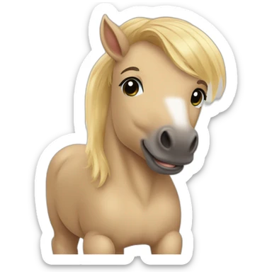 little boy smiling with blond hair and horse sticker