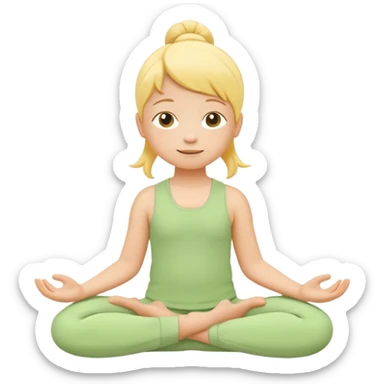 Flat illustration emoji of a small child practicing yoga, simple pose, calm and happy expression, soft pastel colors (yellow, green, soft orange), rounded shapes, minimal details, child-friendly, gentle and warm style, vector illustration, no background, cohesive style with kindergarten branding sticker