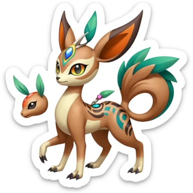 Tribal Colorful Exotic Fionbri-Falvie-Vernid-Meloetta-Pokémon-Fakémon-Digimon-Spectrobe-hybrid-fusion, full body sticker