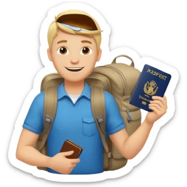 blonde haired Traveler character with passport, backpacker, male sticker