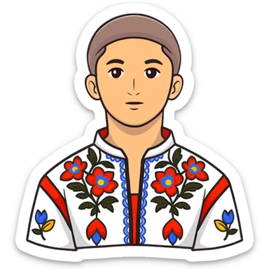 Athletic Ukrainian young man wearing traditional embroidered vyshyvanka shirt sticker