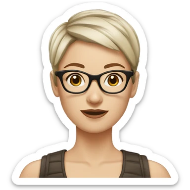 White girl with glasses and short pixie cut brown hair sticker
