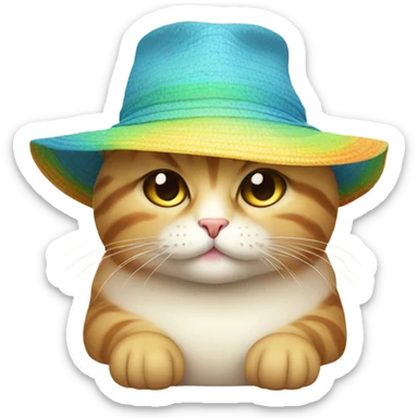 Cute fat cat wearing a sun hat  sticker