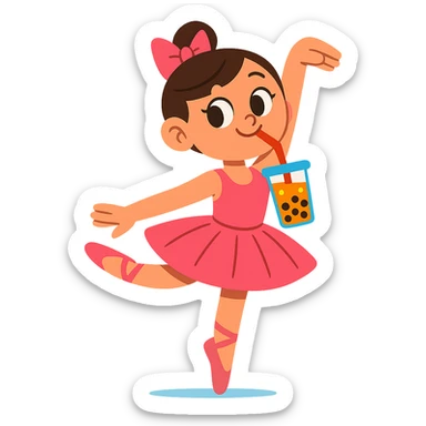 a ballerina sipping bubble tea, cute and playful, vibrant toon style, cheerful and bright sticker