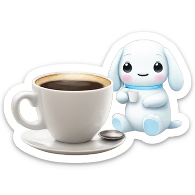 Cinnamorrol with a cup of coffee sticker
