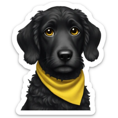 A single black doodle with short hair and a yellow bandana sticker