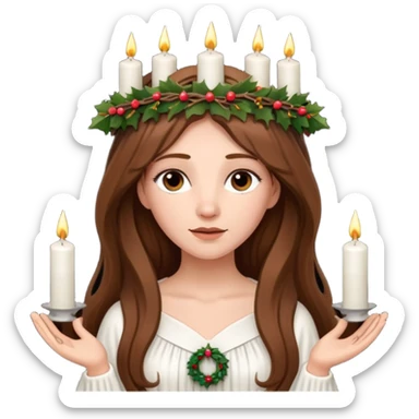 brown long haired white women with white gown and advent wreath with 5 candles on the head sticker