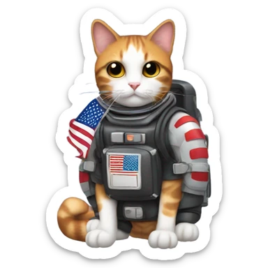 Calico cat with jet pack and American flag helmet sticker