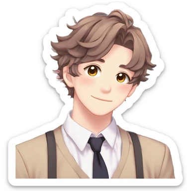 Gorgeous romantic hot attractive anime style modern gentlemanly anime shojo guy with pretty hair and colorful eyes and blushing face aesthetic trending style  pastelcore cottagecore kawaiicore sticker