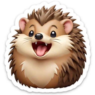 Cinematic Cute Yawning Hedgehog Portrait Emoji, Head tilted slightly with a dramatic, wide-open yawn, showcasing a soft, downy brown Fur with tiny, droopy ears and eyes barely open in drowsy contentment, Simplified yet irresistibly adorable features, highly detailed, glowing with a soft, cozy glow, high shine, relaxed yet expressive, stylized with a touch of natural whimsy, bright and endearing, soft glowing outline, capturing the essence of a sleepy yet affectionate hedgehog, so drowsy it feels like it could curl up out of the screen for a nap! sticker