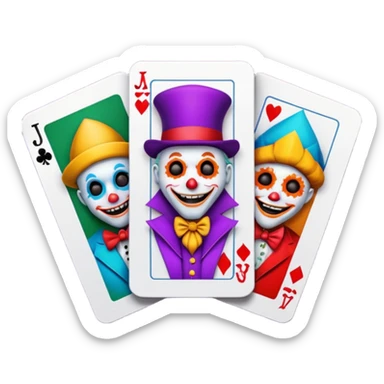 3 poker cards, with crazy colorful human jolly jokers inside, sticker