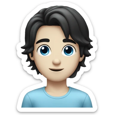 pale complexion blue eyed boy with a blank look on his face and black hair sticker